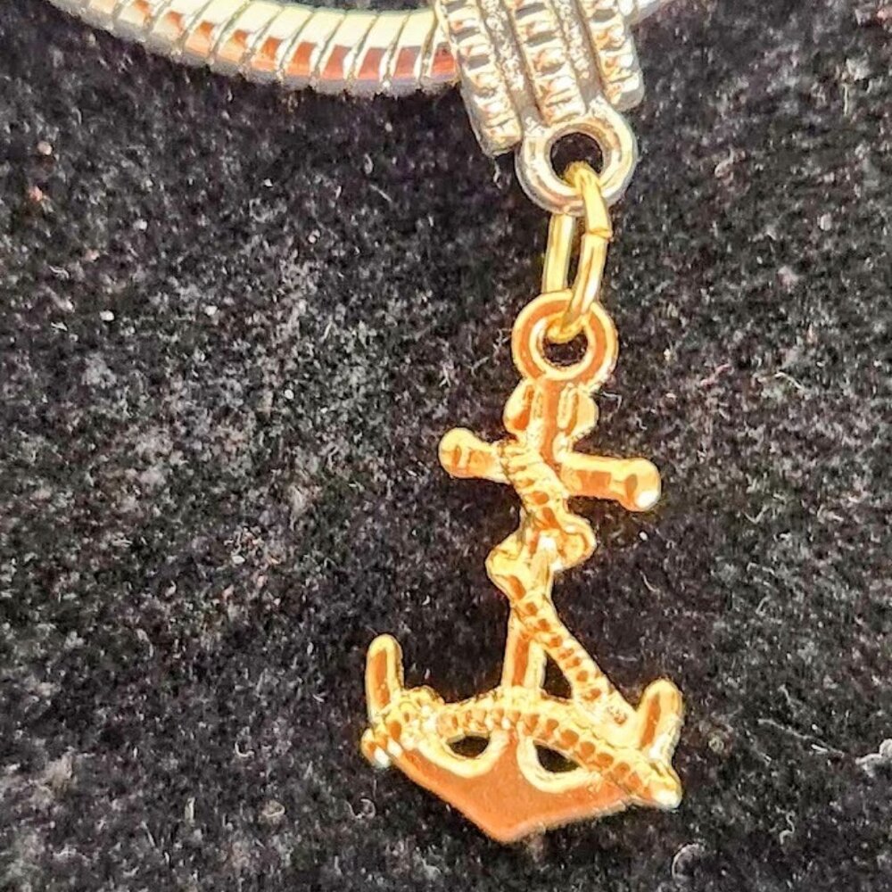 Mixed Metal Anchor Charm Bracelet, Handmade,